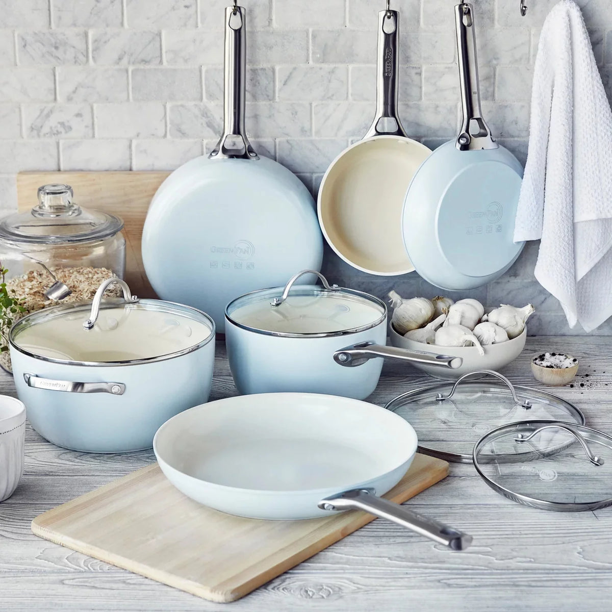 10-Piece Non-Stick Ceramic Cookware Set, Light Blue K425806