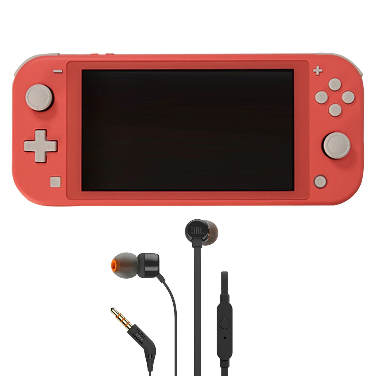 Coral Nintendo Switch Lite Console with Black In Ear Headphones B3151