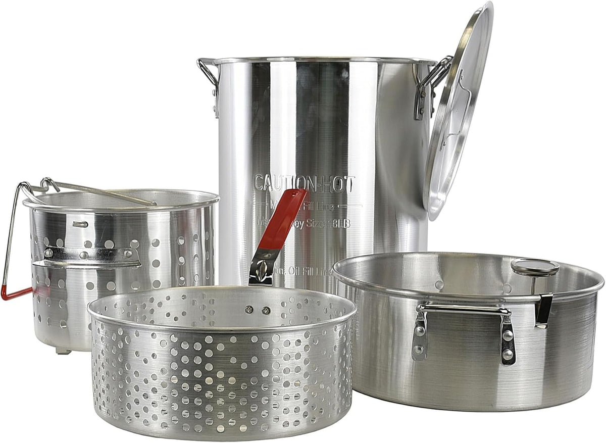 30 Quart Aluminum Circular Pots Kit with Basket Lift Hook and Lid L991