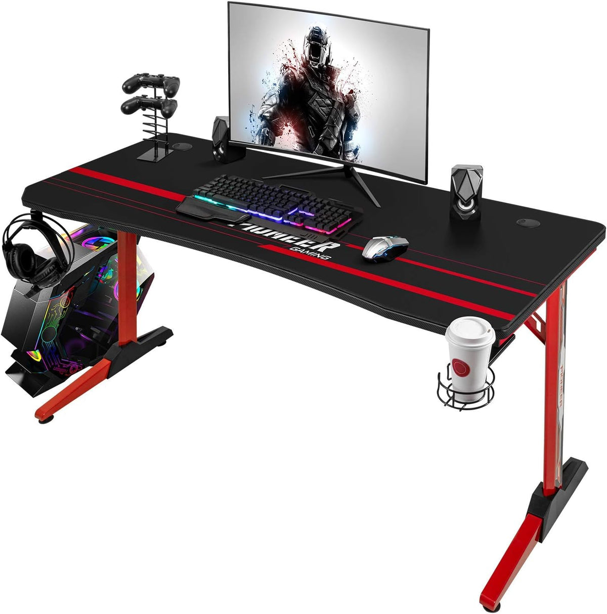 Black 55 Inch Gaming Desk with Carbon Fibre Surface U231
