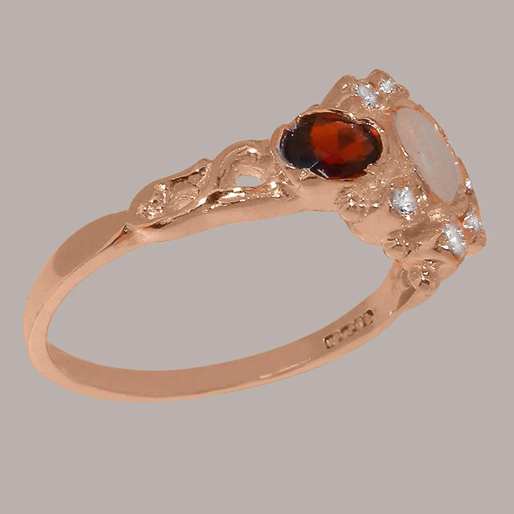 10k Rose Gold Opal Diamond Garnet Ring B3966