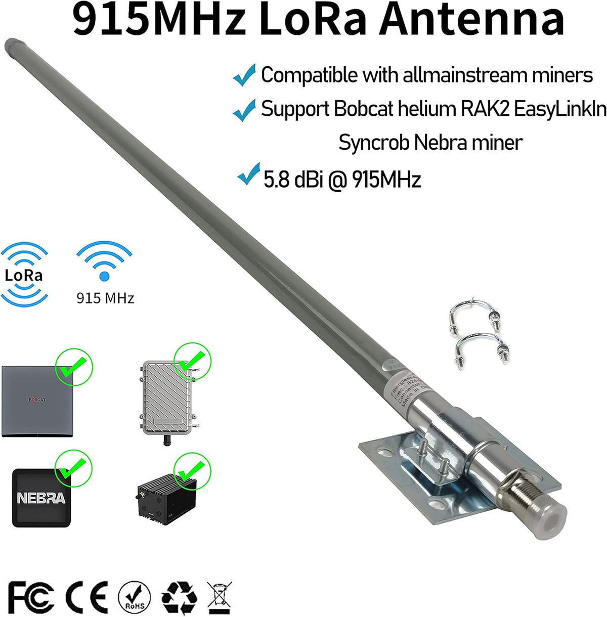 915MHz 5.8dBi Outdoor Omni Antenna with 3Meters RG58 Cable T156