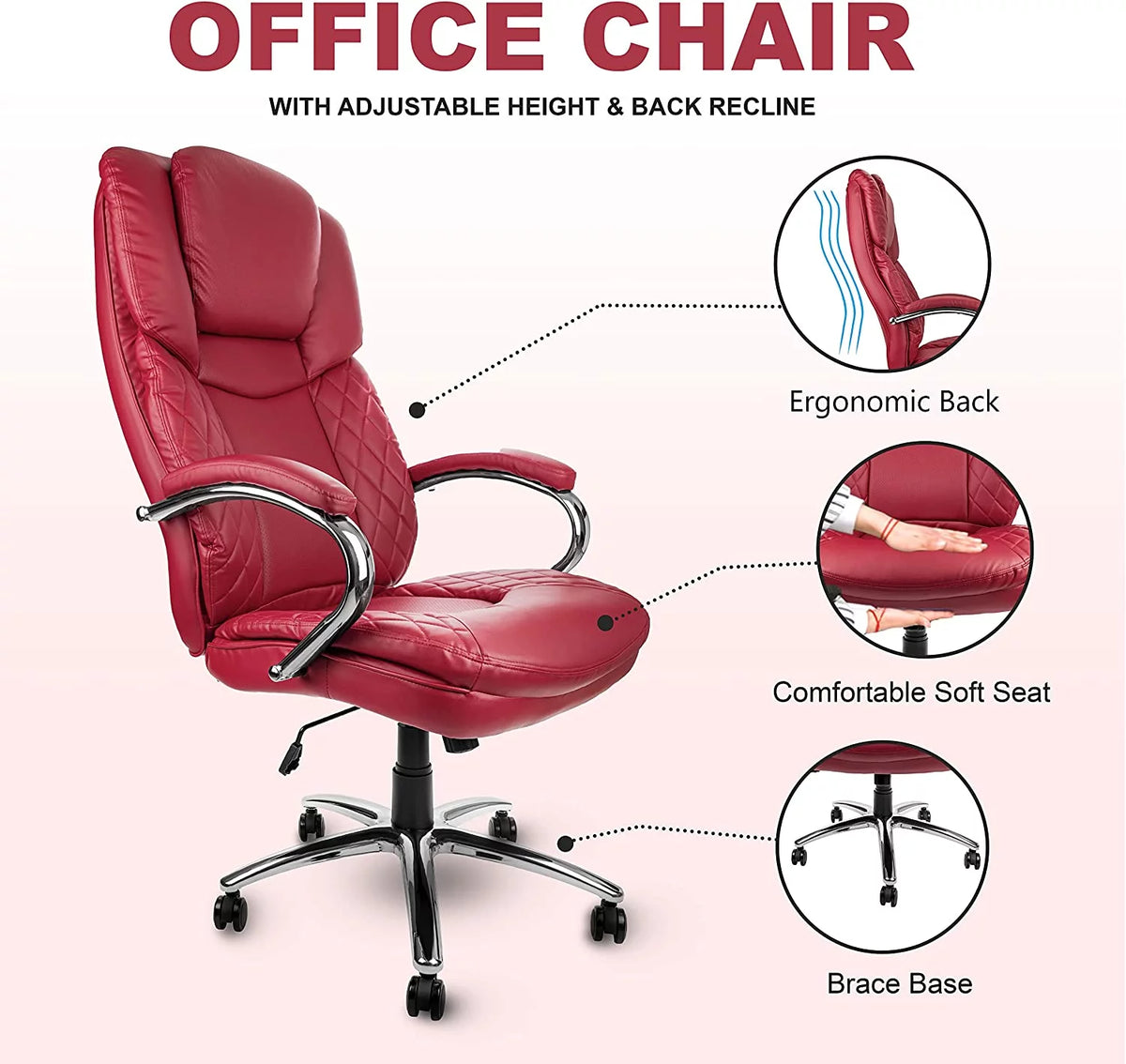 Big and Tall Red PU Leather Executive Office Chair 400lbs H3079