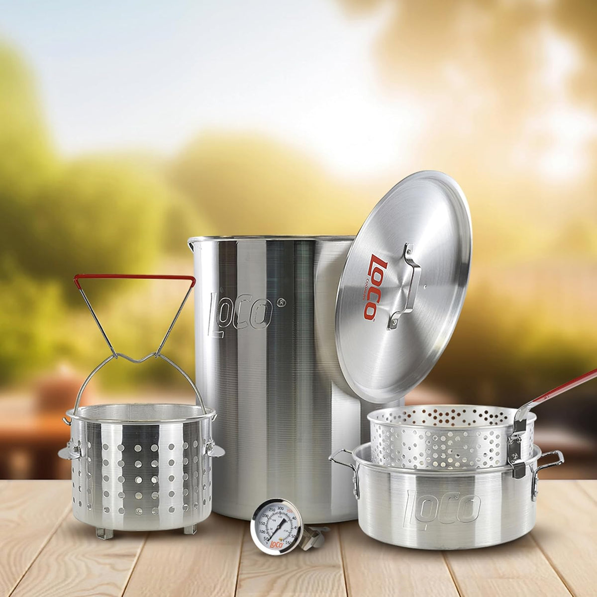 30 Quart Aluminum Circular Pots Kit with Basket Lift Hook and Lid L991