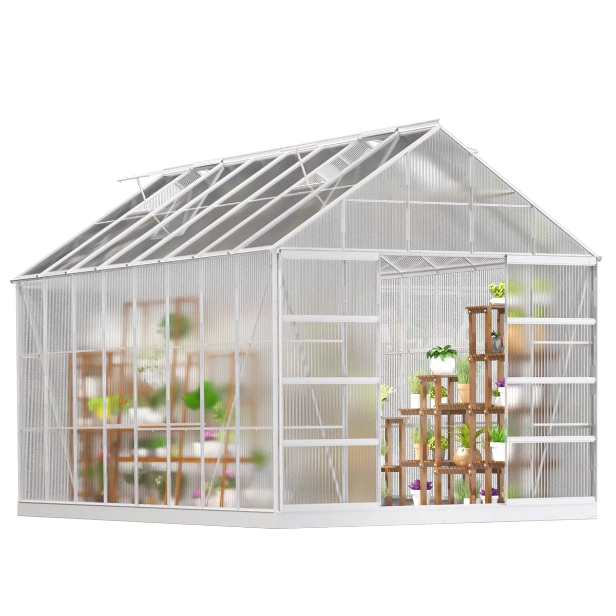 10' x 16' Walk-in Polycarbonate Greenhouse with Adjustable Roof Vent A275388