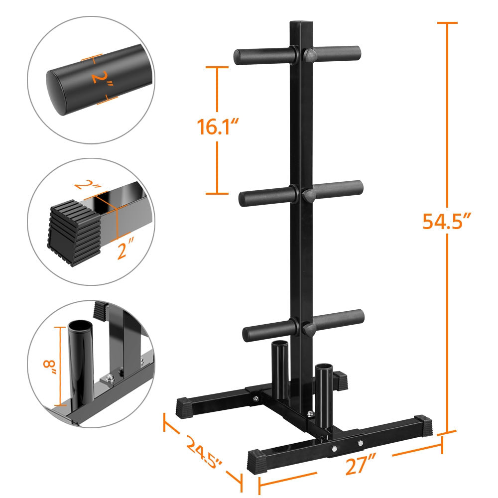 Black Olympic Weight Plate and Bar Holder Tree Stand Rack L7411