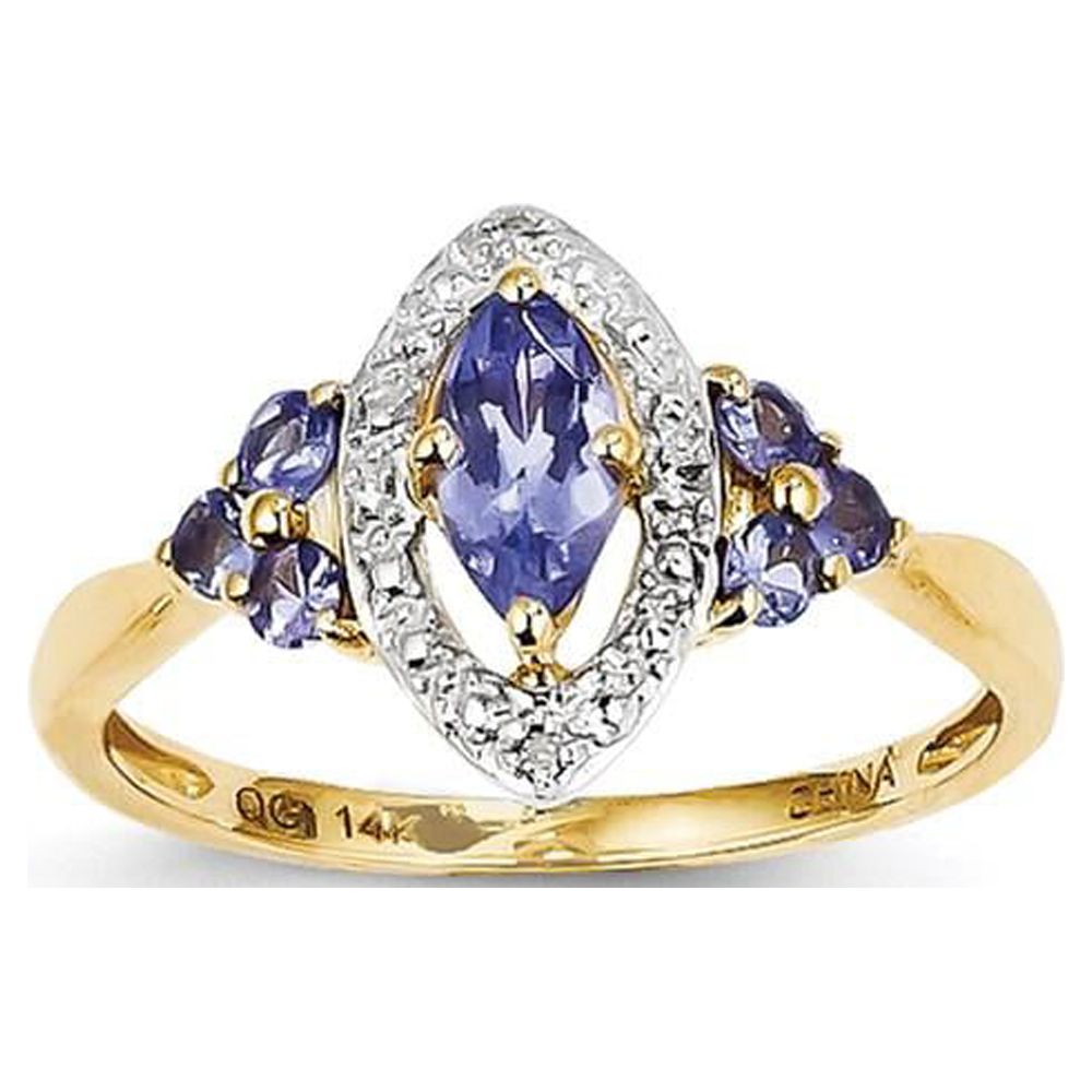 14K Yellow Gold Rhodium Real Diamond and Tanzanite Ring N14816