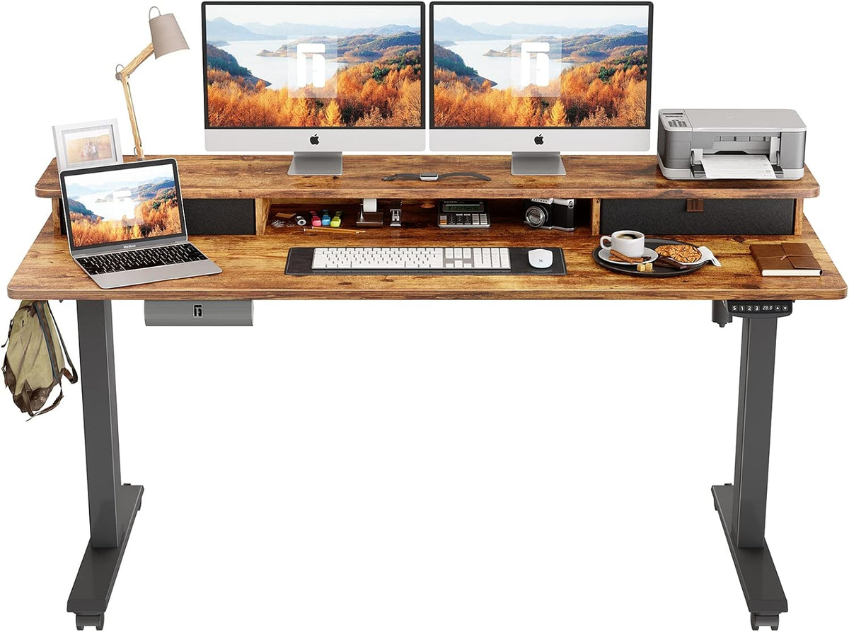 48 x 24 Inch Electric Standing Desk with Double Drawer and Storage Shelf K30367