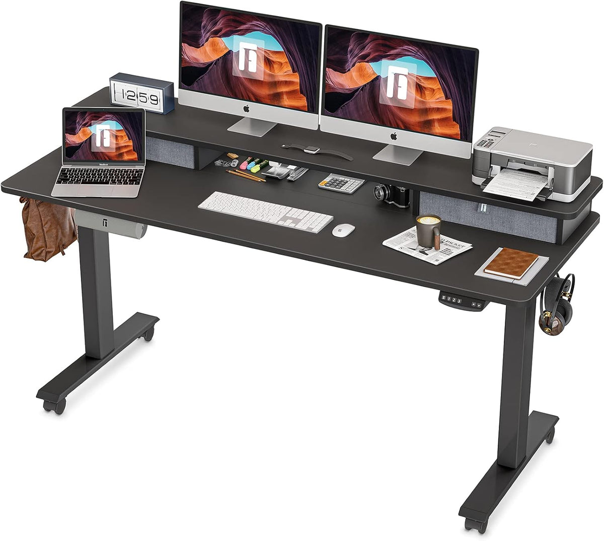 48 x 24 Inch Electric Standing Desk with Double Drawer and Storage Shelf K30367