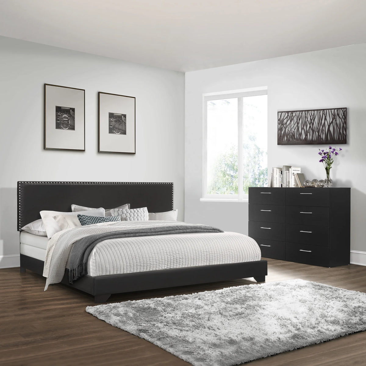 Charcoal Fabric Upholstered Queen Bed Z565