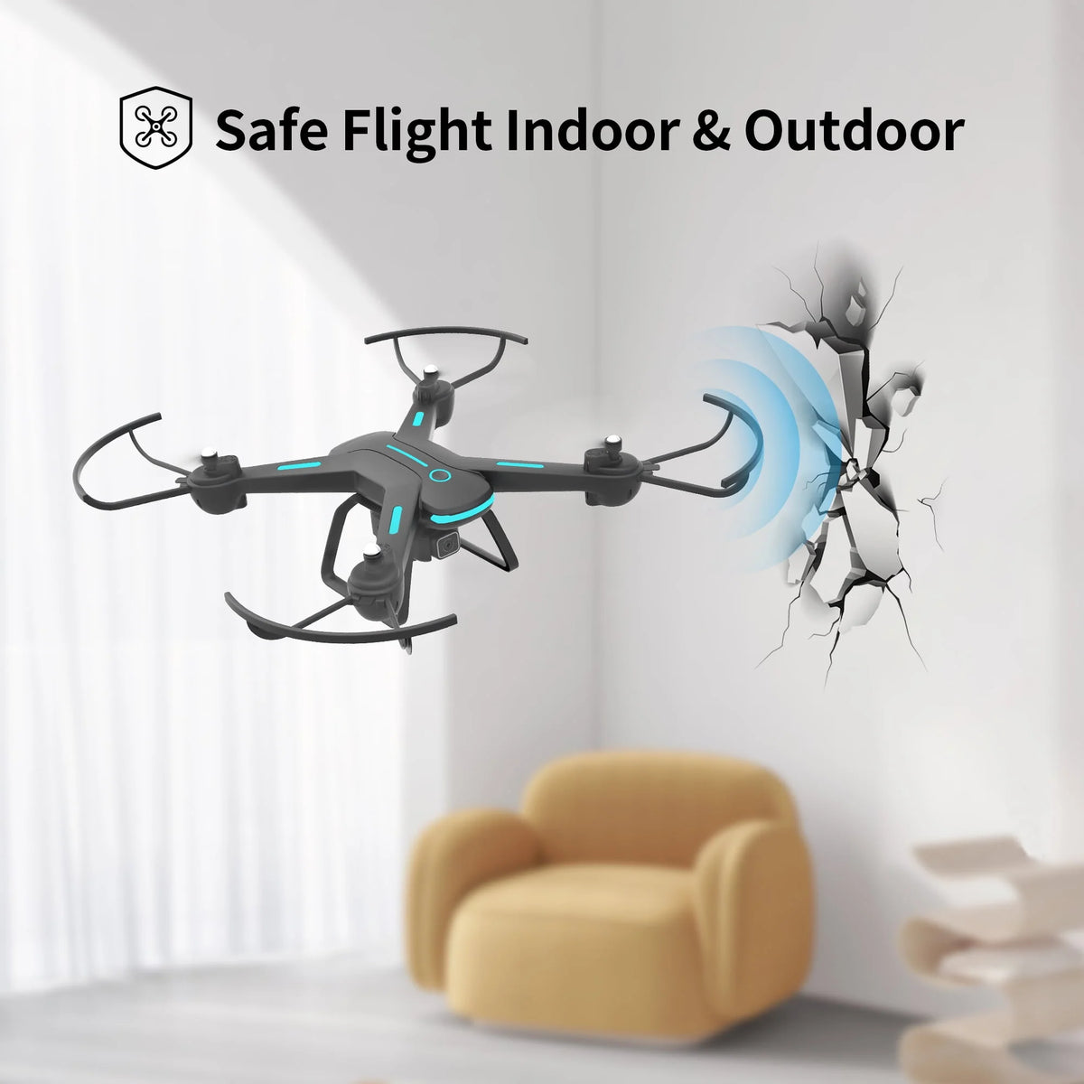 Black 1080P HD Camera Drone with LED Lights and 2 Batteries Z352422