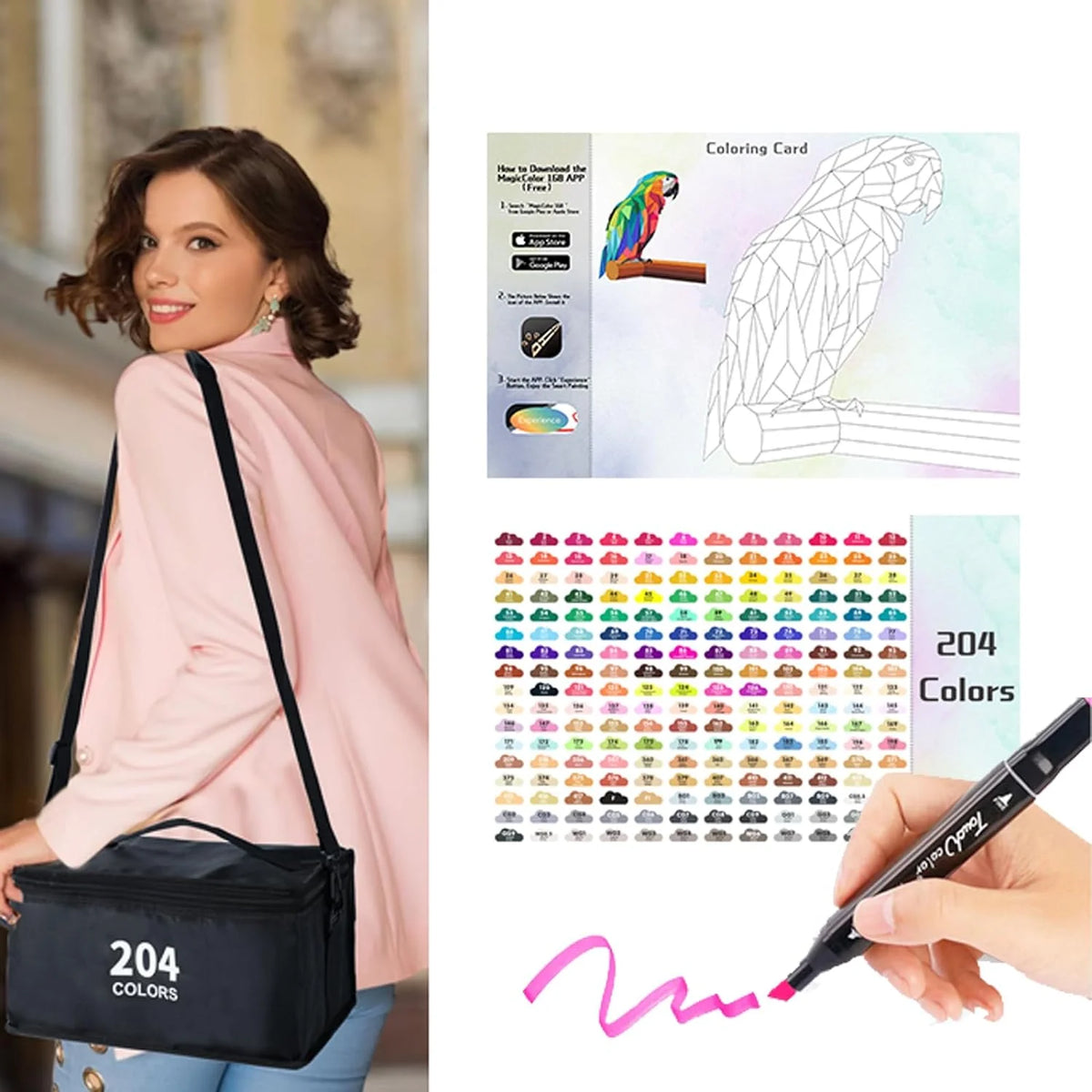 204 Colors Alcohol-Based Art Markers with Chisel and Fine Tip K1589