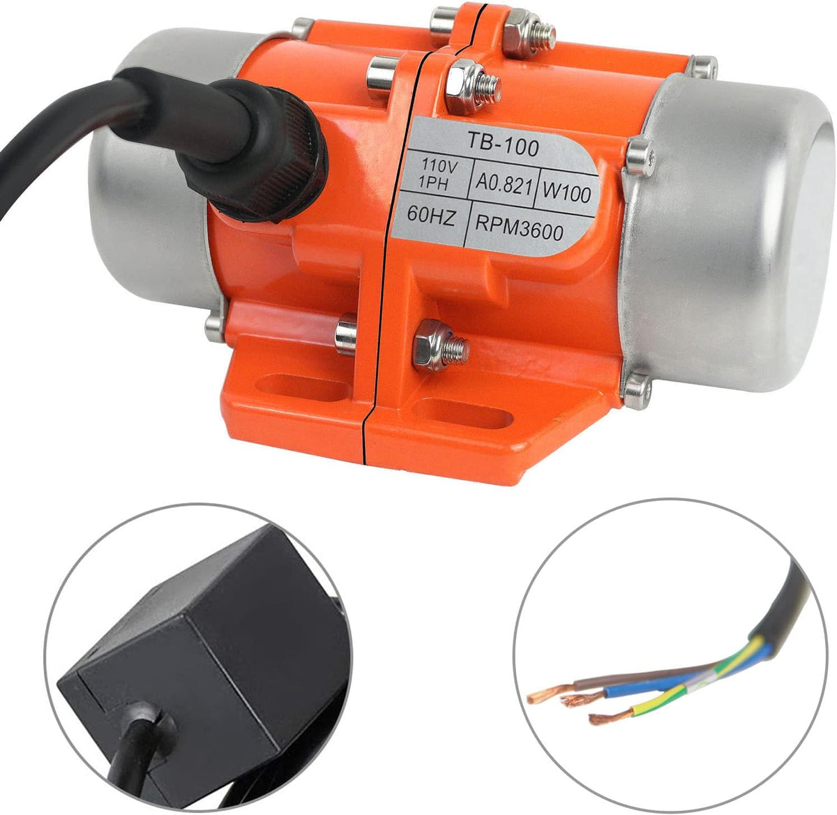Concrete Vibrator Vibration Motor 100W Single Phase Electric Vibrating Motor Aluminum Alloy Case AC 110V 3600rpm Pack of 2 X53038