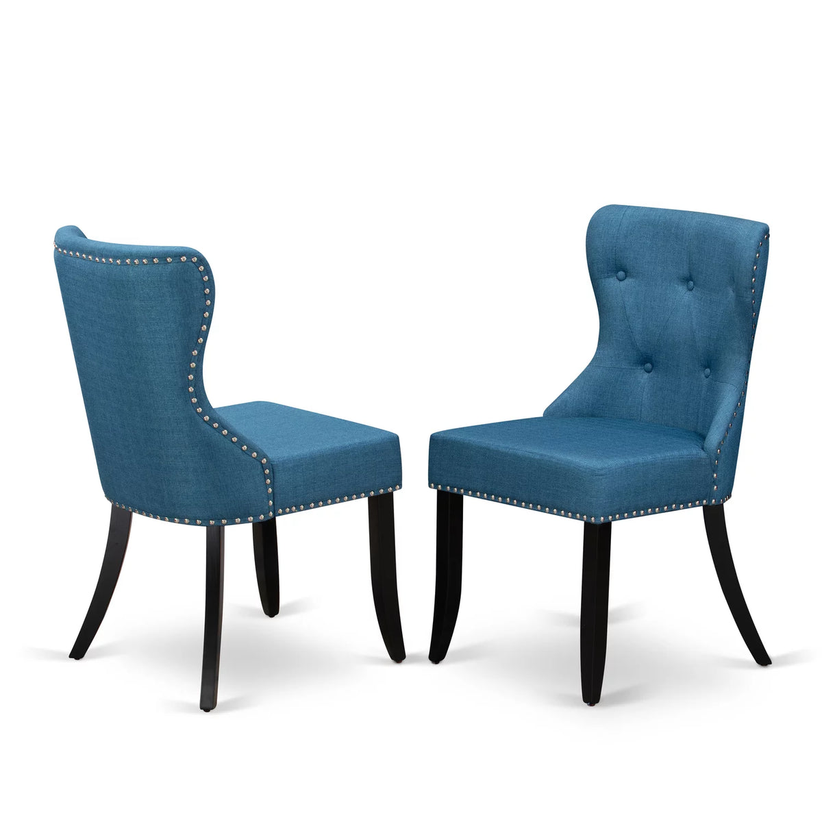 42-Inch Round Wooden Dining Table Set of 4 with Linen Fabric Mineral Blue Chairs C2283