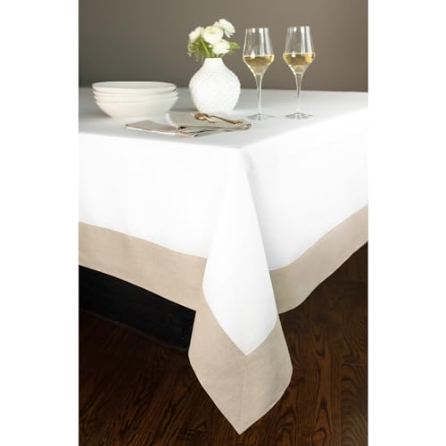 100% Pure Linen Cinnamon and Natural 60 x 120 Inch Tablecloth V6748