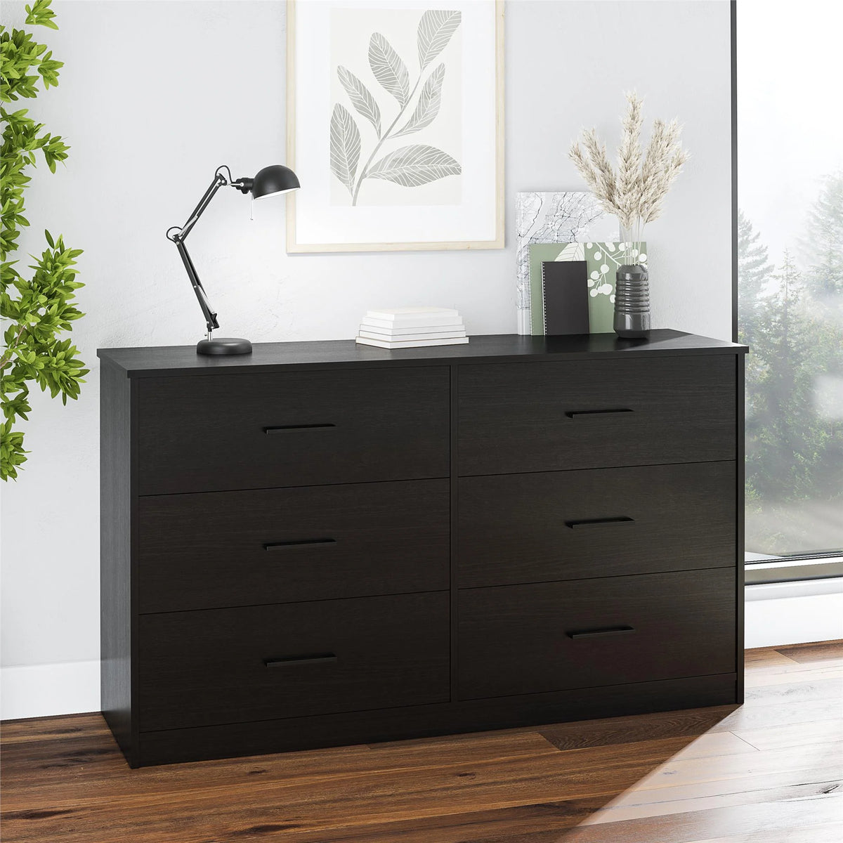 Black 6 Drawer Dresser W34129