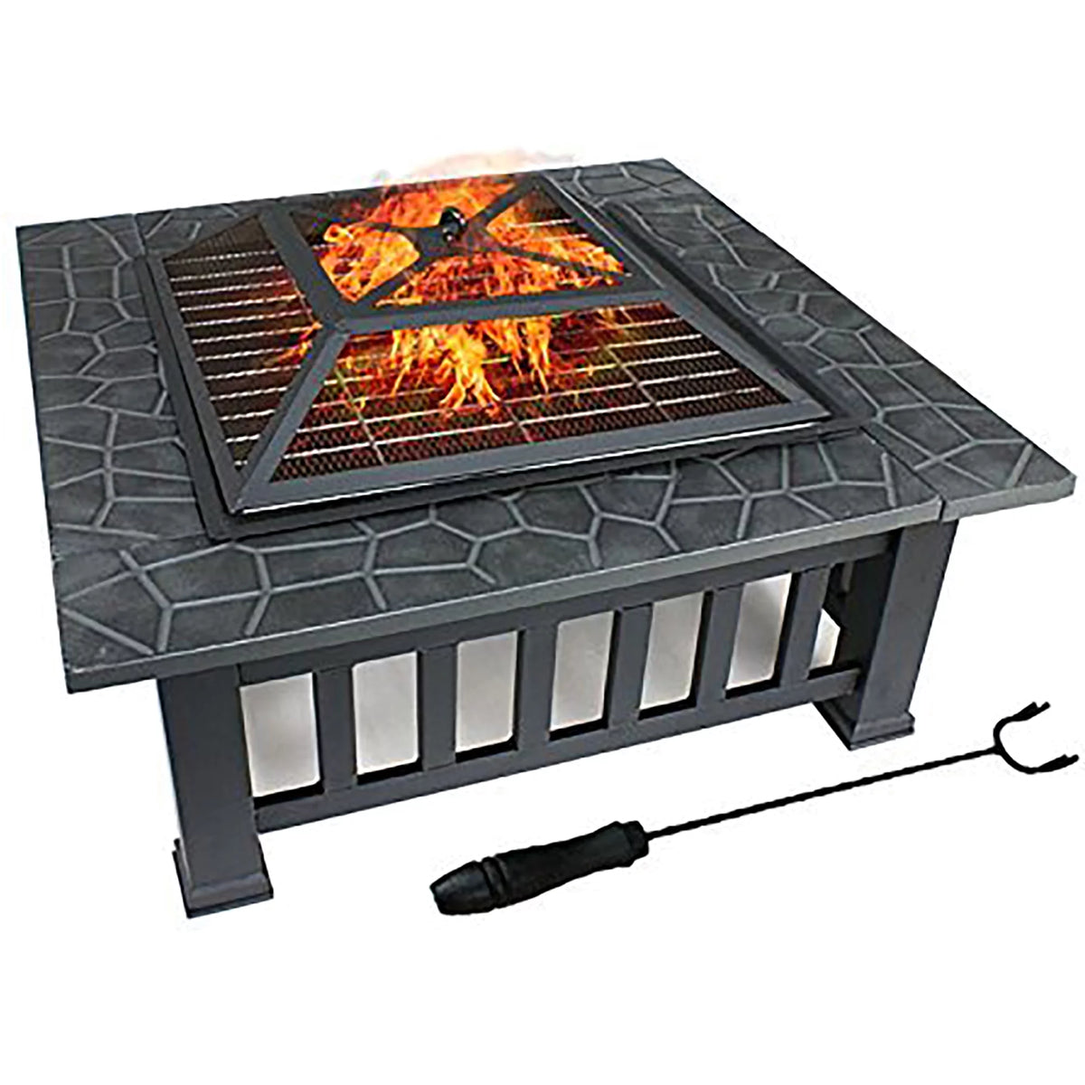 32 Outdoor Square Metal Wood Burning Fire Pit H59435