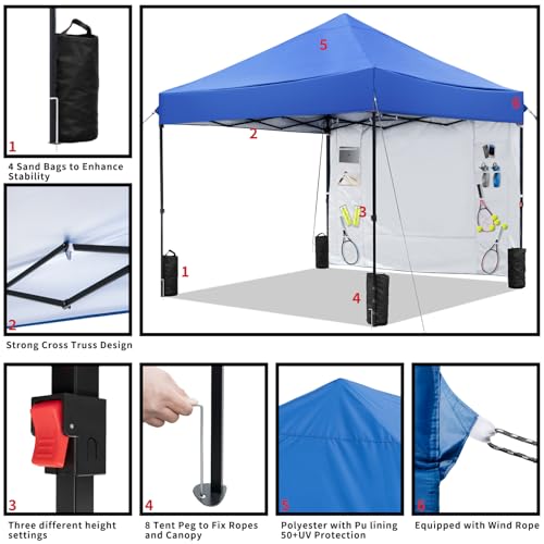 Blue 10x10 FT Pop Up Canopy Tent with 1 Sidewall B10581