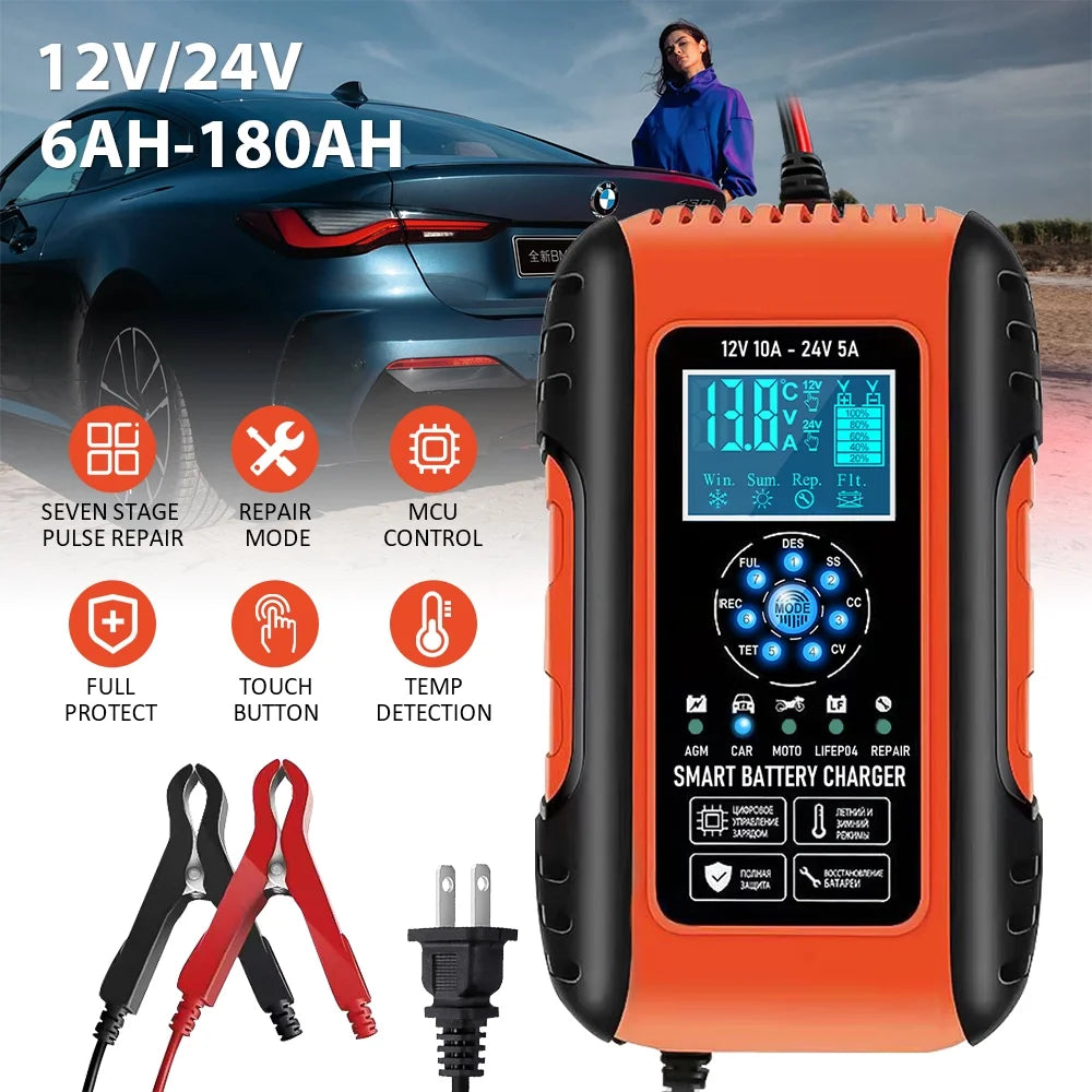 12V/24V Smart Automatic Car Battery Charger W233343