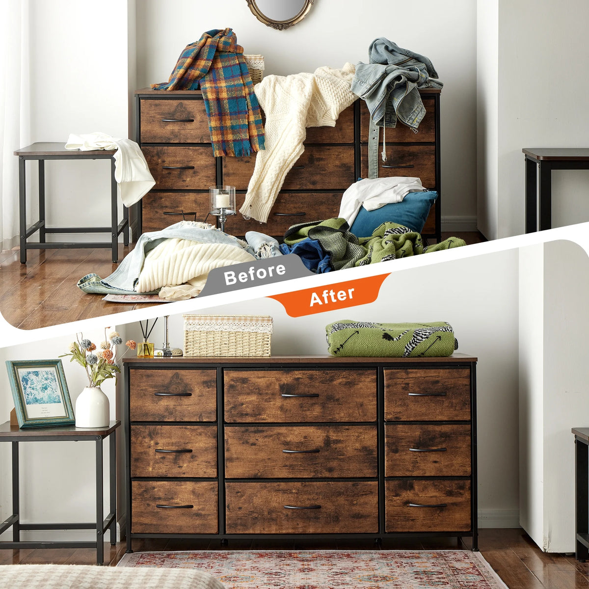 Black 9 Drawer Wide Dresser TV Stand A62242