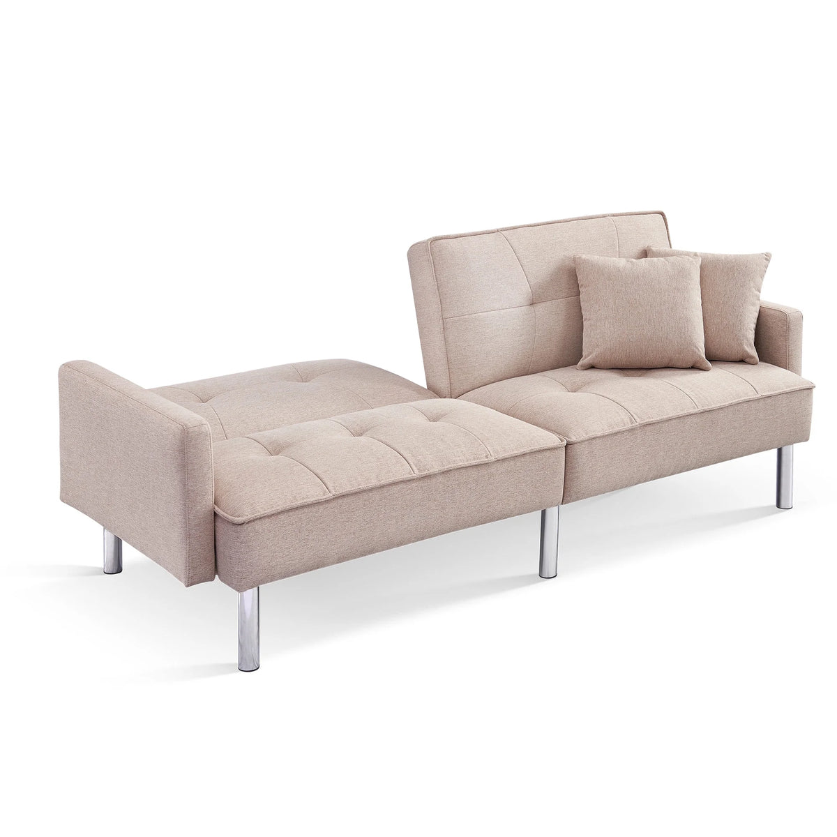 Beige Velvet Tufted Convertible Sofa Sleeper F112