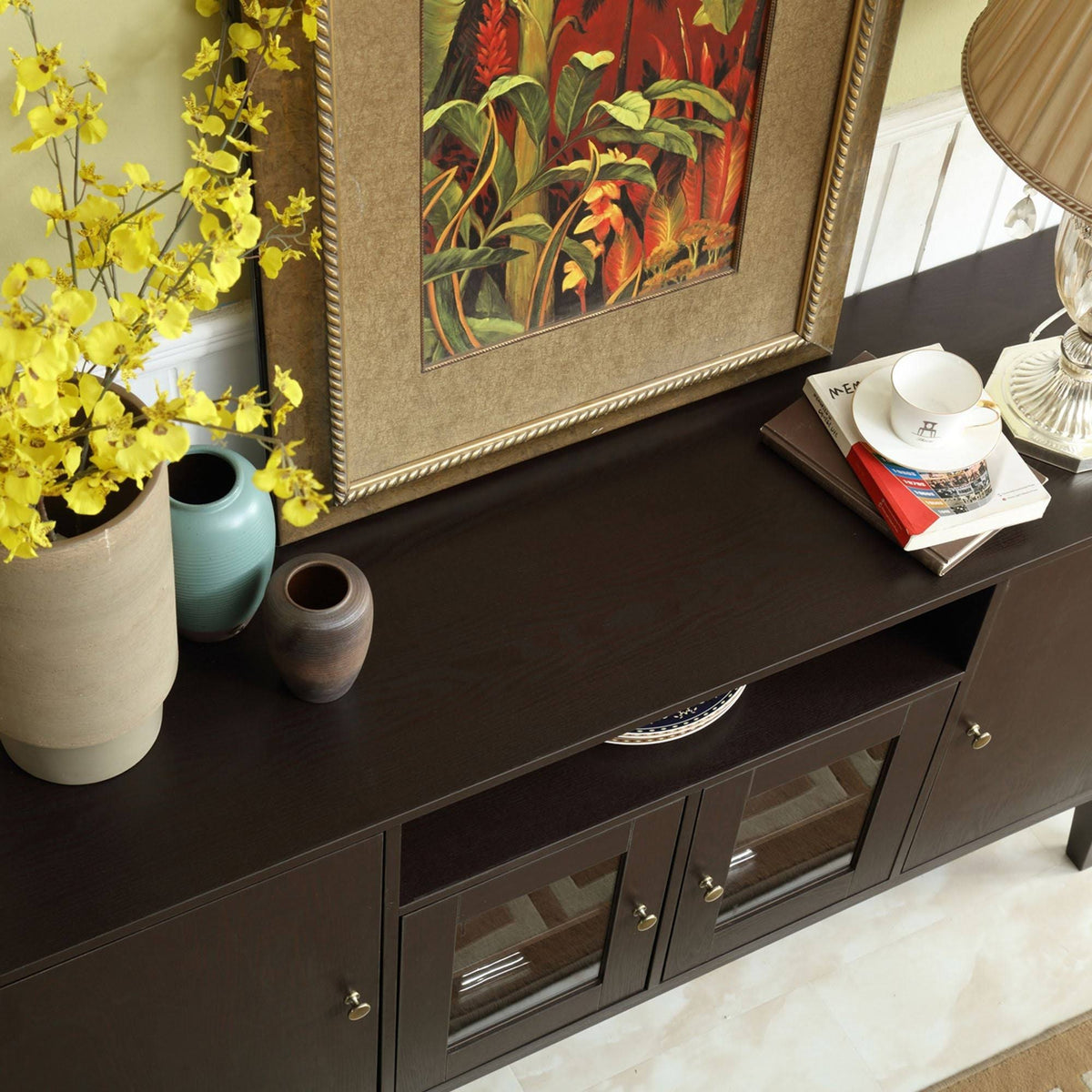59x22 Wide Buffet Table Cabinet TV Console Dark Brown G917