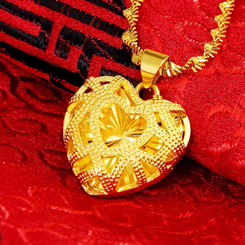 18k Gold Filled Over Silver Heart Link Chain Pendant Necklace J51808