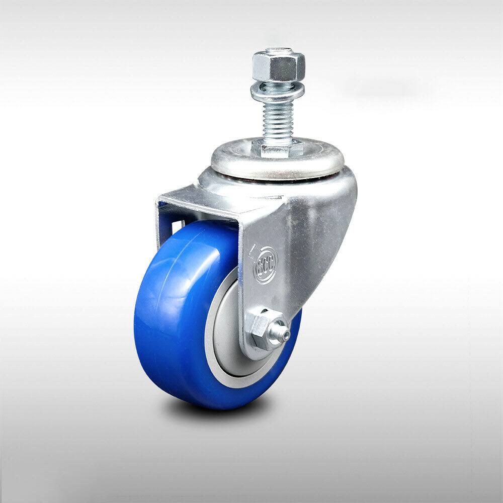 3.5 inch Blue Polyurethane Swivel Caster with Threaded Stem N501