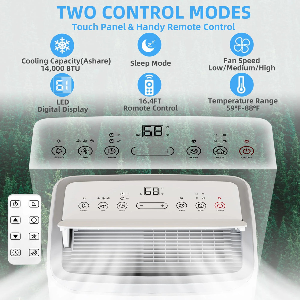 14,000 BTU 3-in-1 Portable Air Conditioner with Remote Control C2651