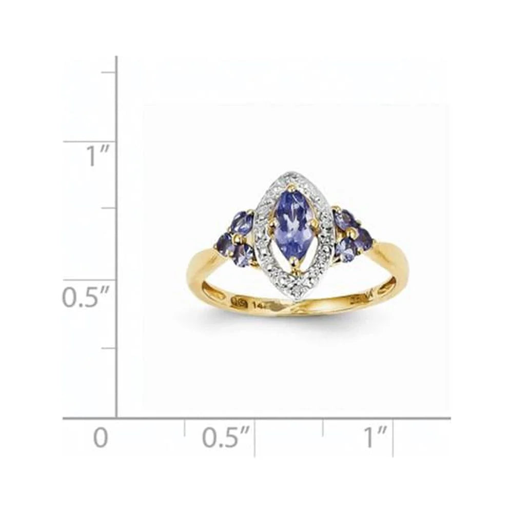 14K Yellow Gold Rhodium Real Diamond and Tanzanite Ring N14816