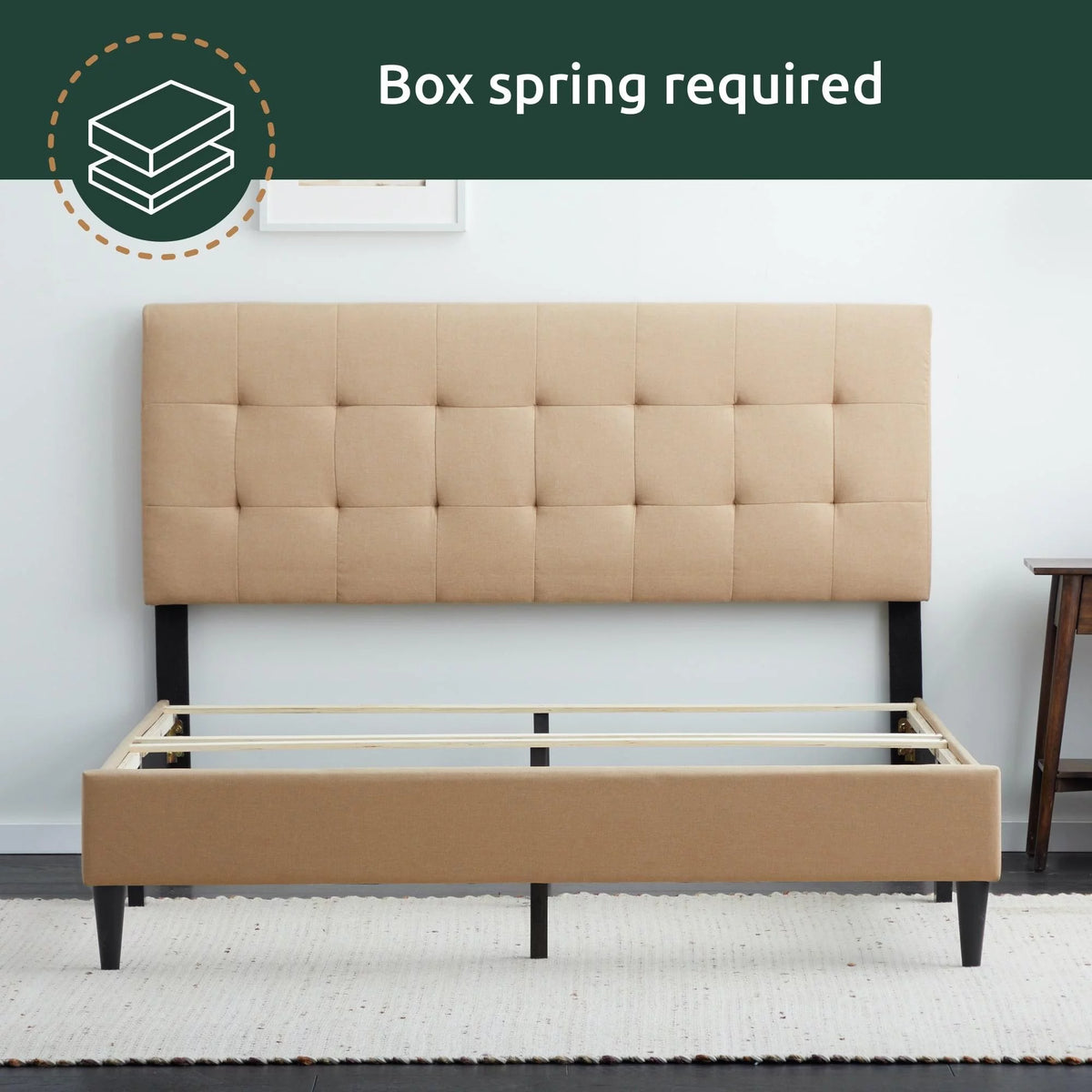 Beige Tufted Upholstered Bed, Twin N354