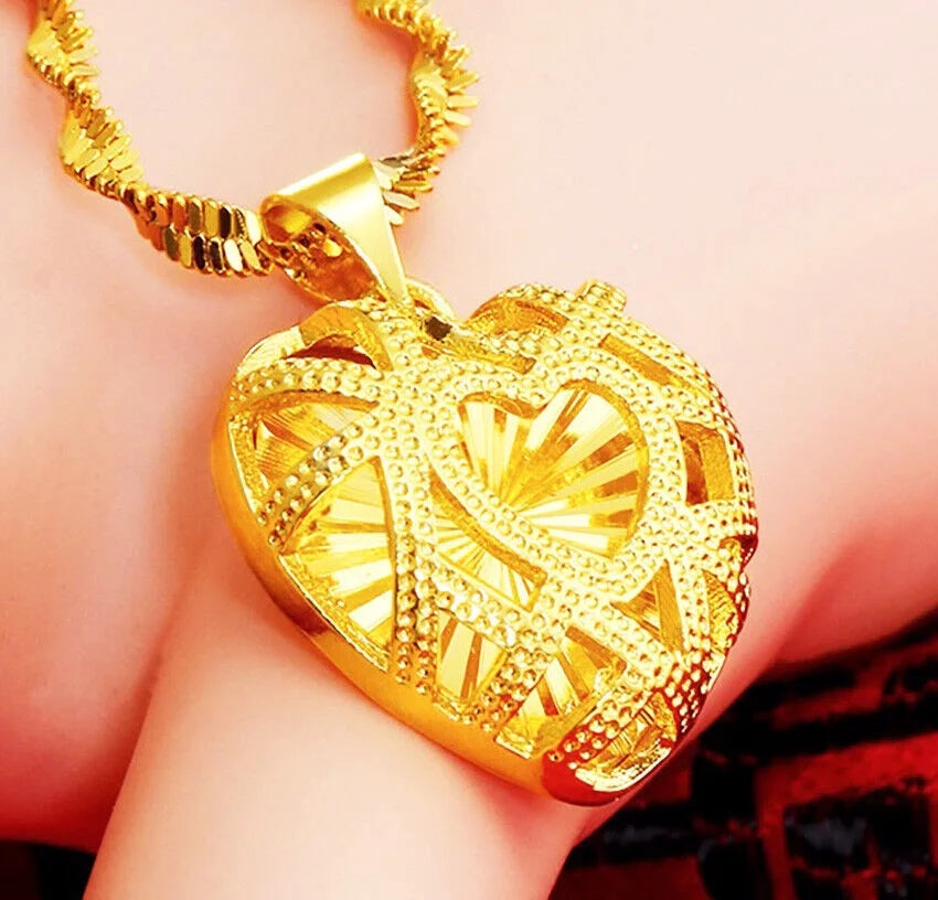 18k Gold Filled Over Silver Heart Link Chain Pendant Necklace J51808