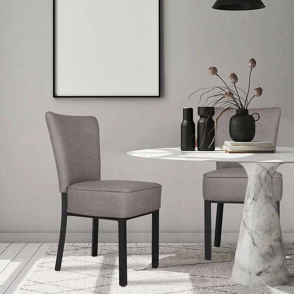 2 Set Gray PU Leather Dining Chairs with Metal Frame A894