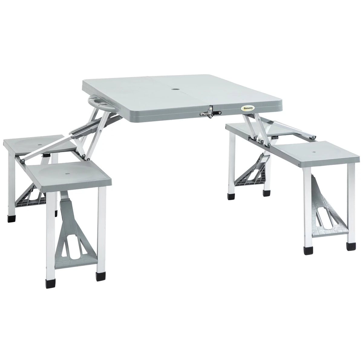 Blue 4-Person Foldable Camping Picnic Table with Seats and Umbrella Hole V87665