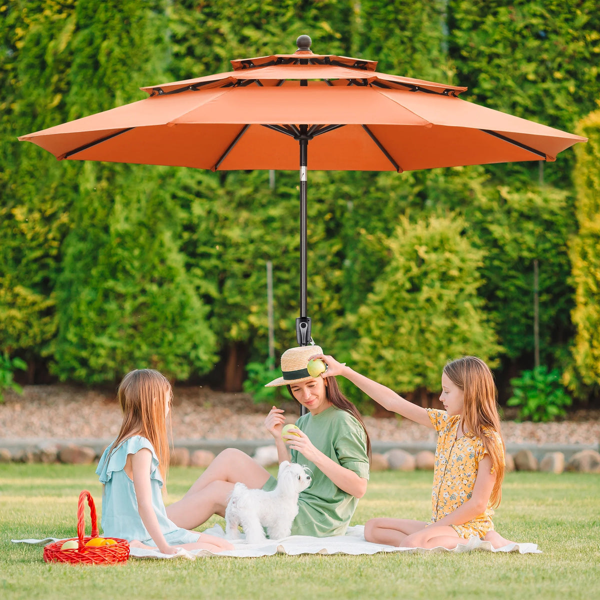10FT 3 Tiers Adjustable Crank and Tilt Khaki Patio Umbrella E85068