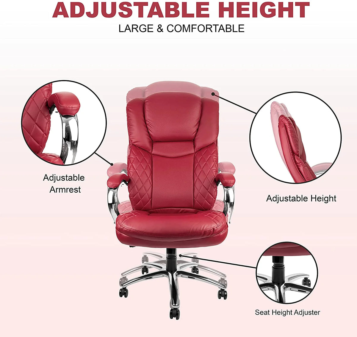Big and Tall Red PU Leather Executive Office Chair 400lbs H3079