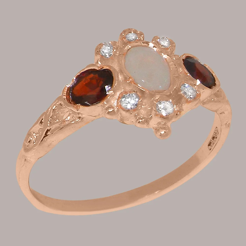 10k Rose Gold Opal Diamond Garnet Ring B3966