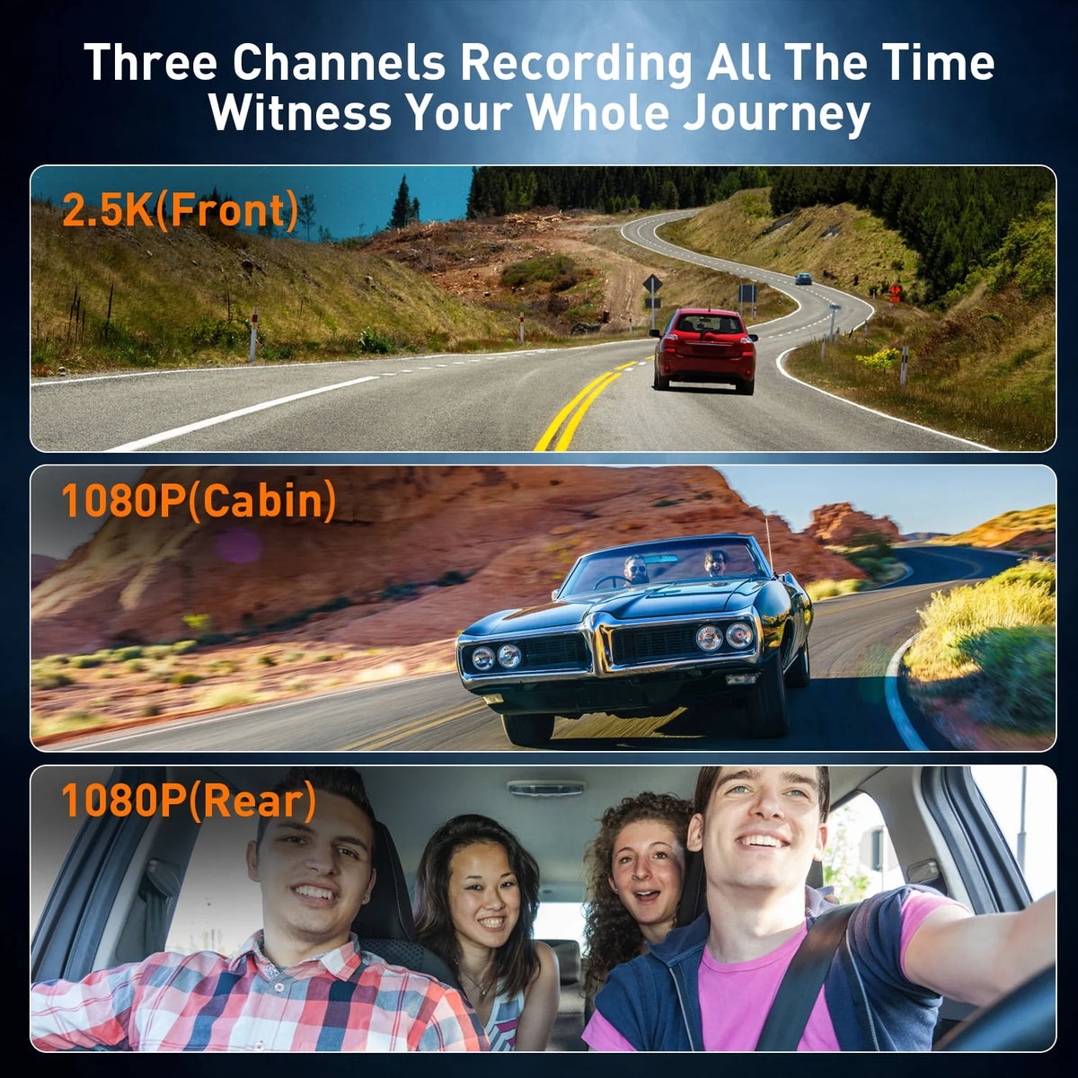 4k 3 Channel Dash Cam with 3 LCD Screen A105154