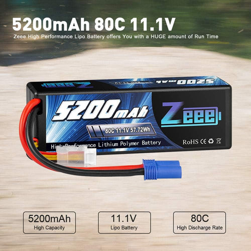 11.1V 80C 5200mAh 3S Lipo Battery with EC5 Connector Hardcase 2 Packs A94364