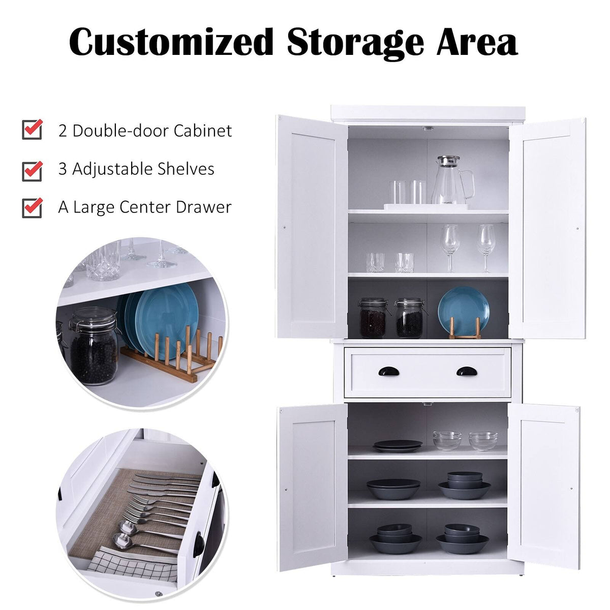 Black Freestanding Kitchen Pantry Cabinet I1230