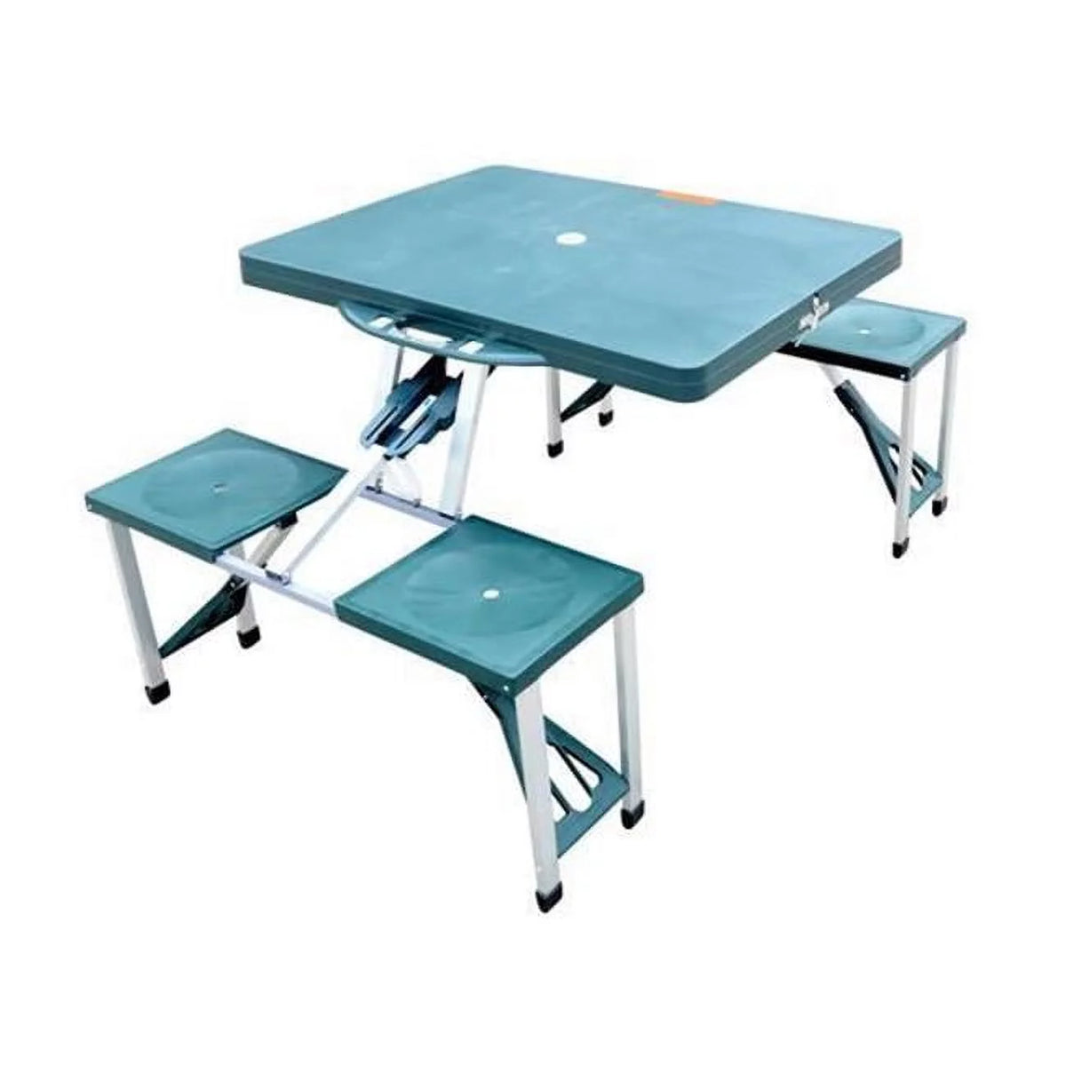 Blue 4-Person Foldable Camping Picnic Table with Seats and Umbrella Hole V87665