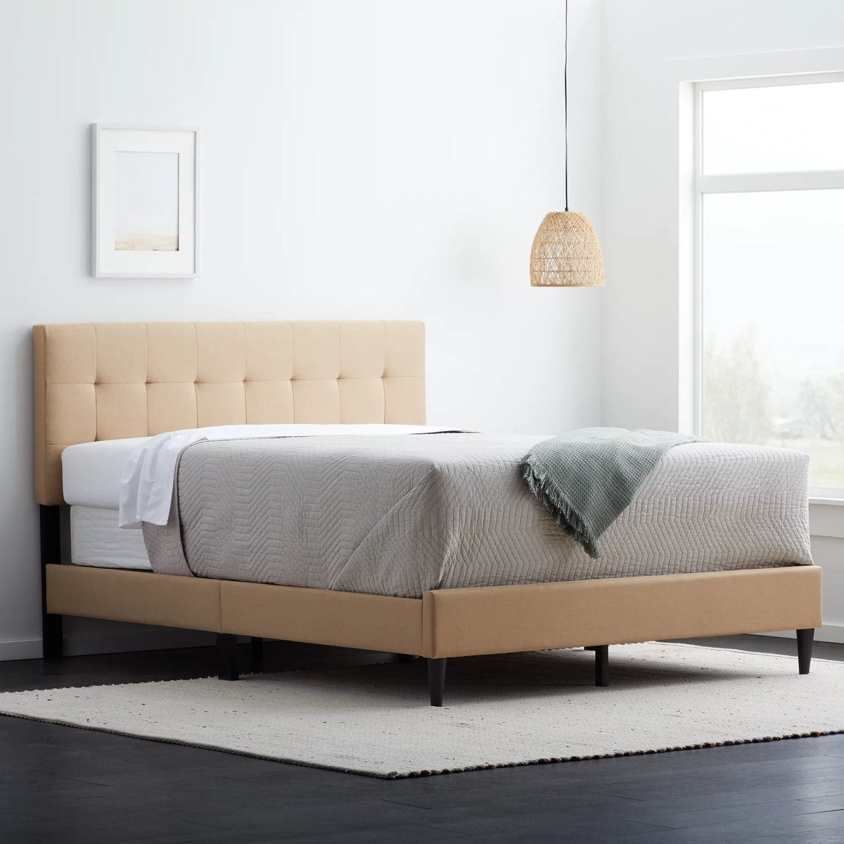 Beige Tufted Upholstered Bed, Twin N354
