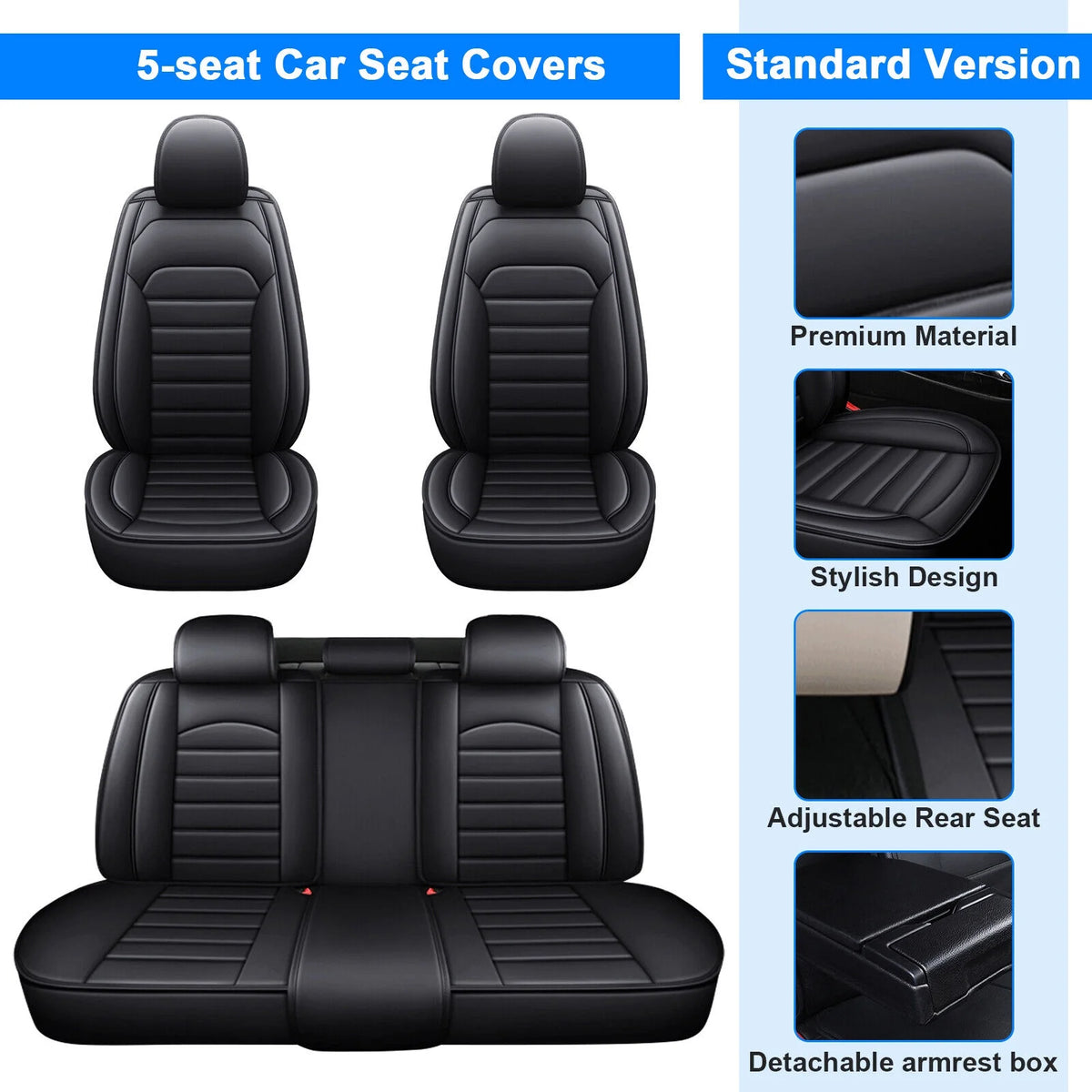 Black Waterproof Pu Leather Full Set Car Seat Covers A649