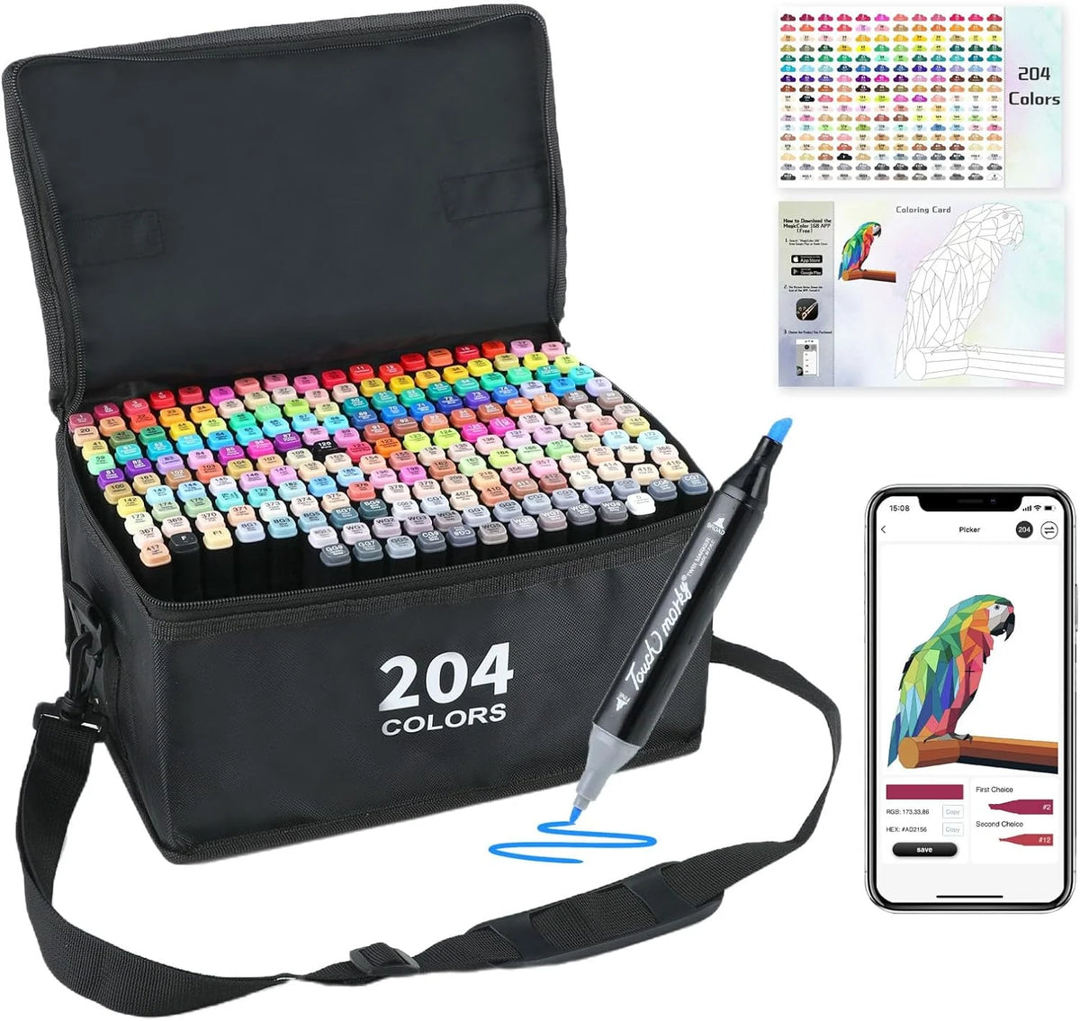 204 Colors Alcohol-Based Art Markers with Chisel and Fine Tip K1589
