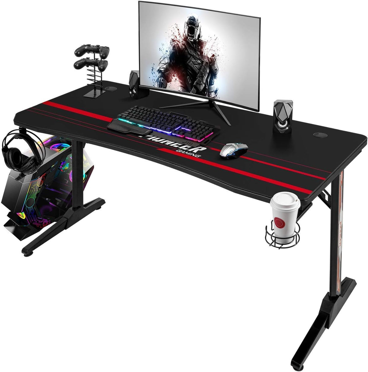 Black 55 Inch Gaming Desk with Carbon Fibre Surface U231