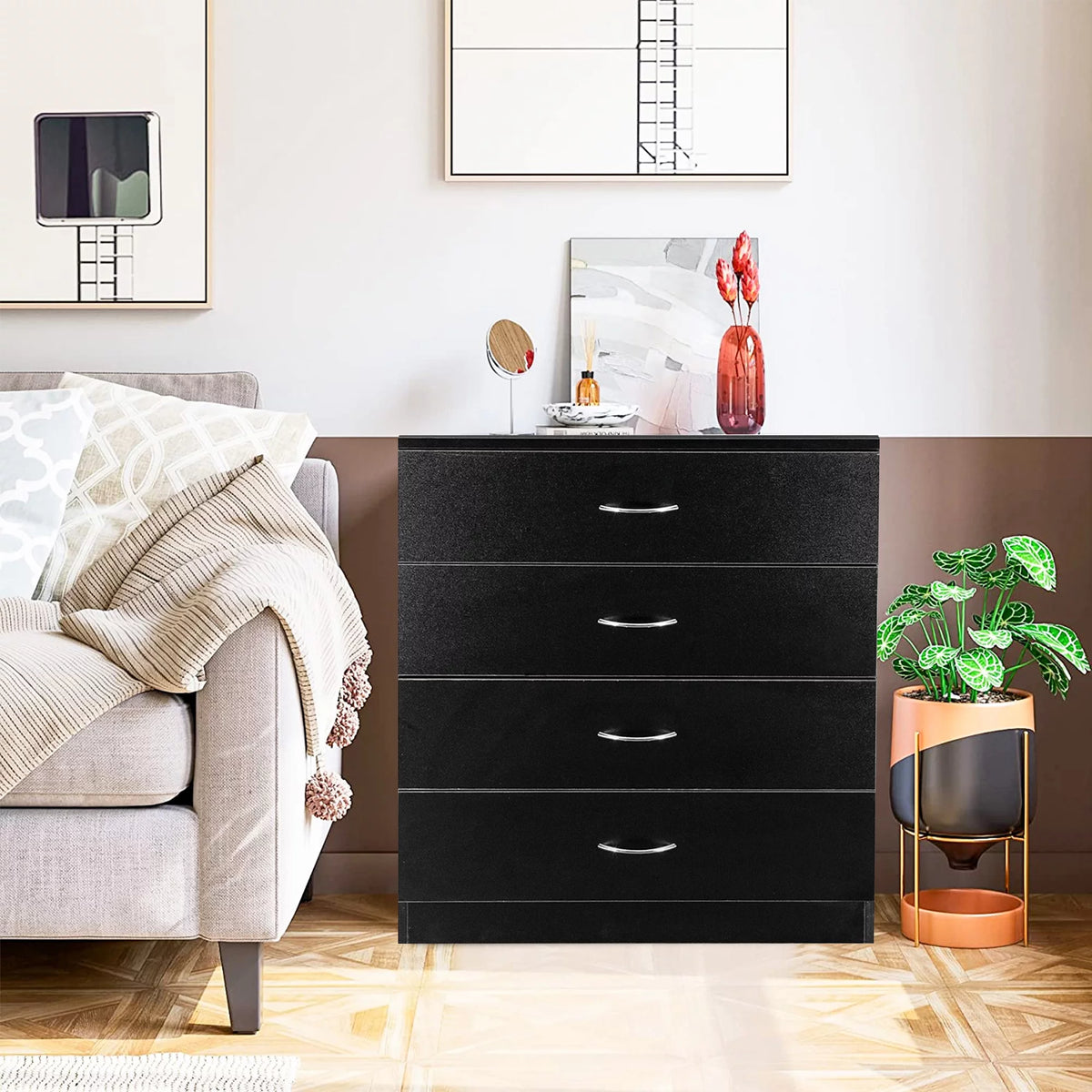Black 4 Drawer Wood Dresser L558541