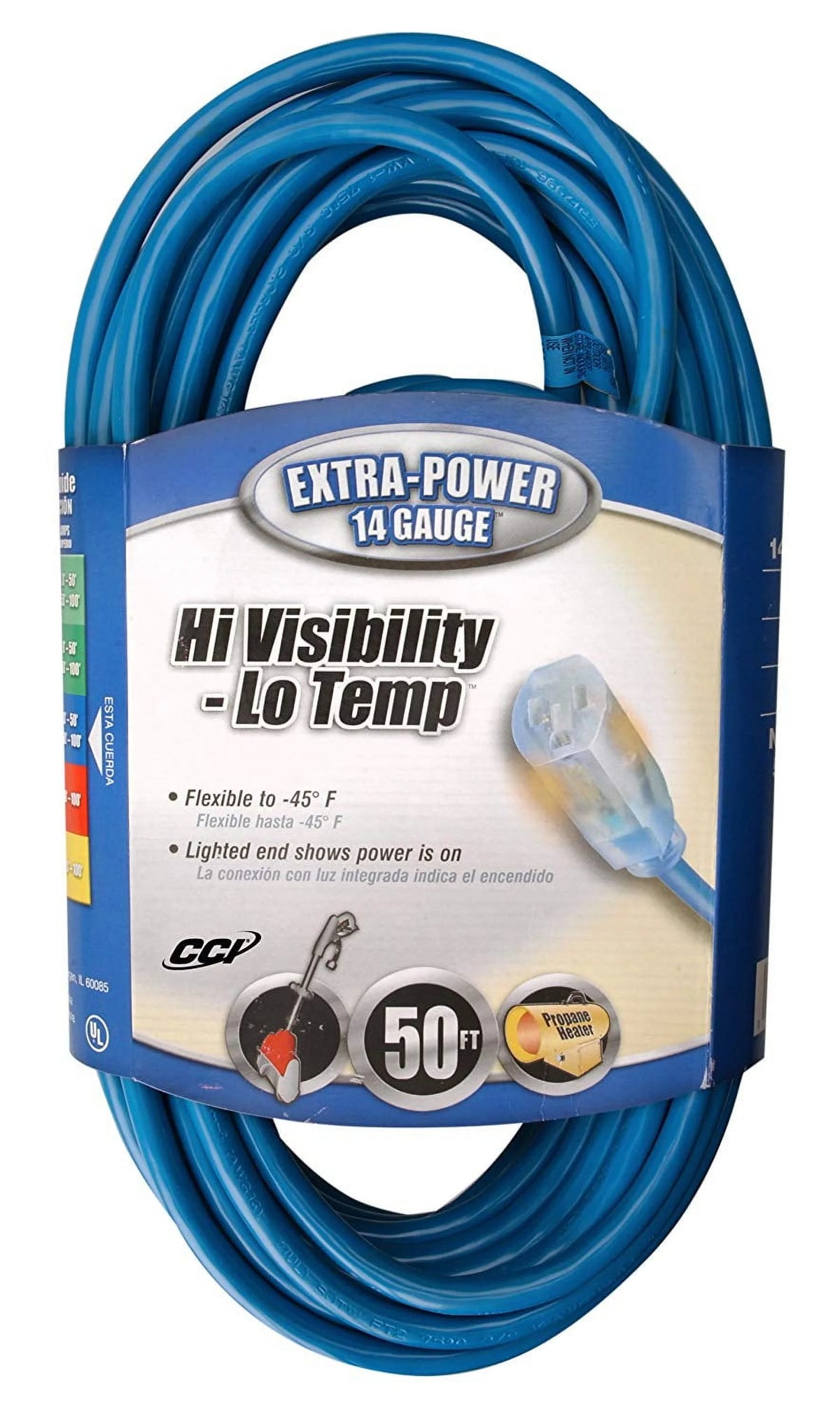 14/3 Sjtw Low-Temp Outdoor Extension Cord With Lighted End, 50-Feet G323