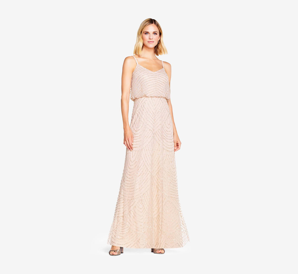 Beaded Blouson Gown, Blush, Size: 10 Y786