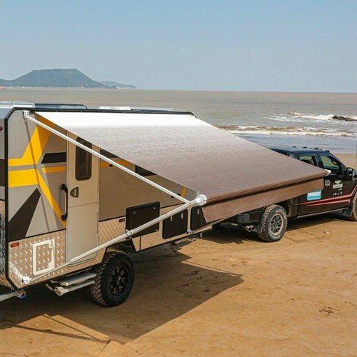 12&x8& Retractable RV/Patio Awning, Brown Fade Color Y858