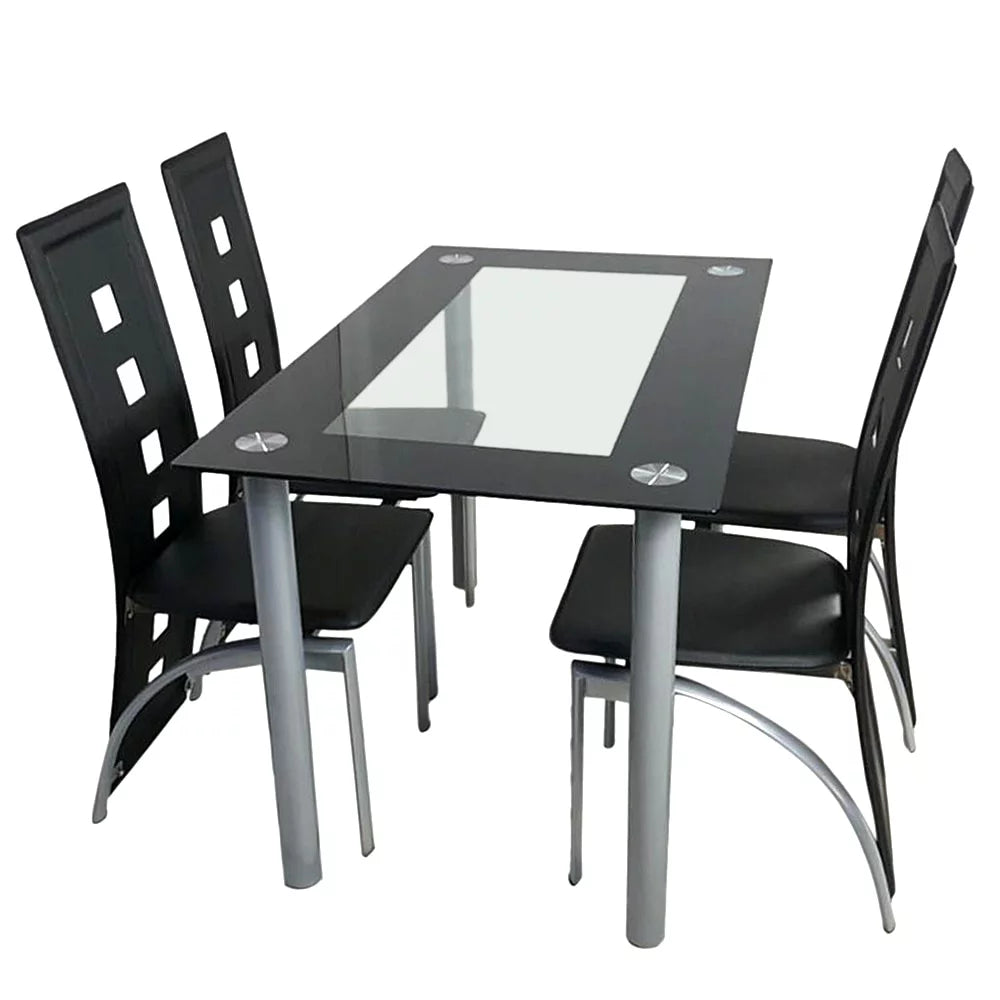 5 Piece Tempered Glass Dining Table Set with 4 Chairs Y13185